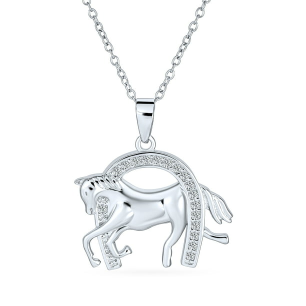Sterling Silver Necklace w/ Black CZ Stones Horse Pendant